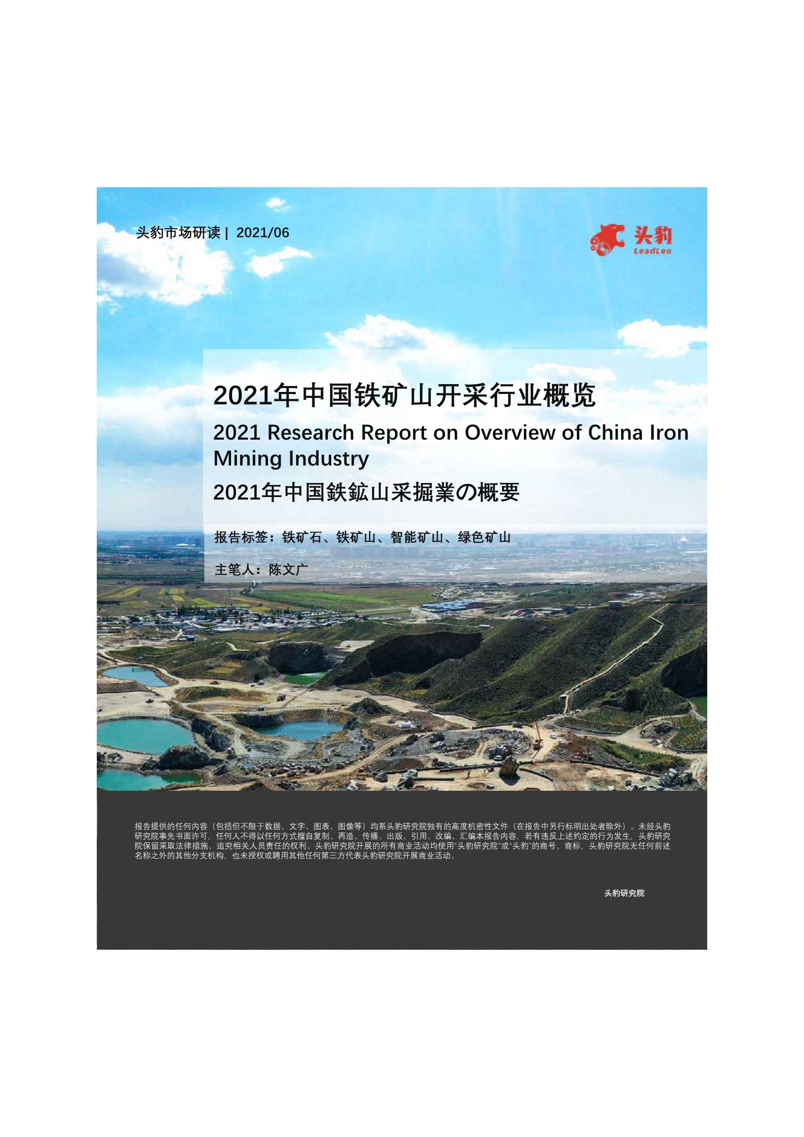头豹研究院-2021年中国铁矿山开采行业概览-2021.07-33页