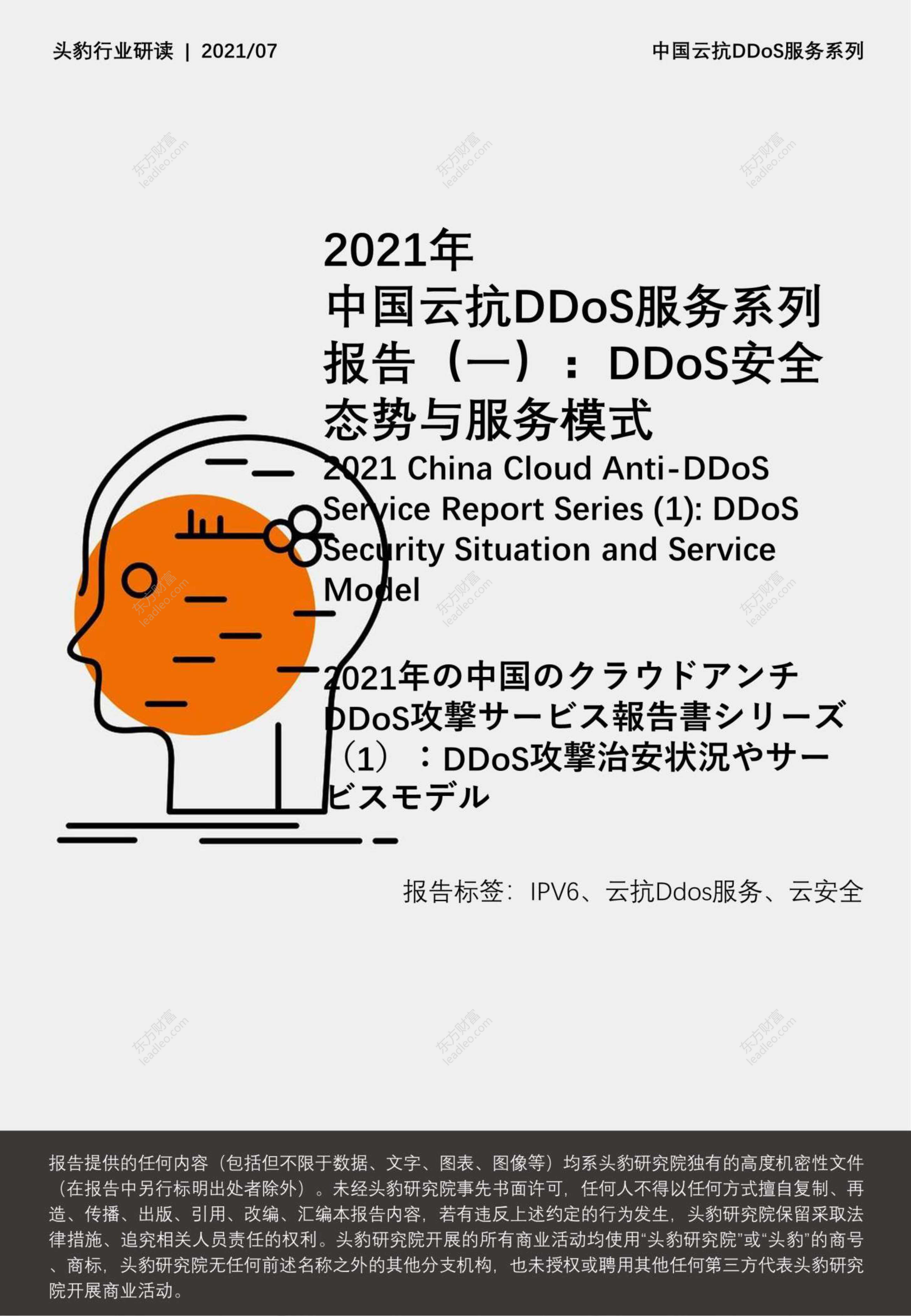 头豹研究院-2021年中国云抗DDOS服务系列报告（一）：DDOS安全态势与服务模式-2021.08-27页