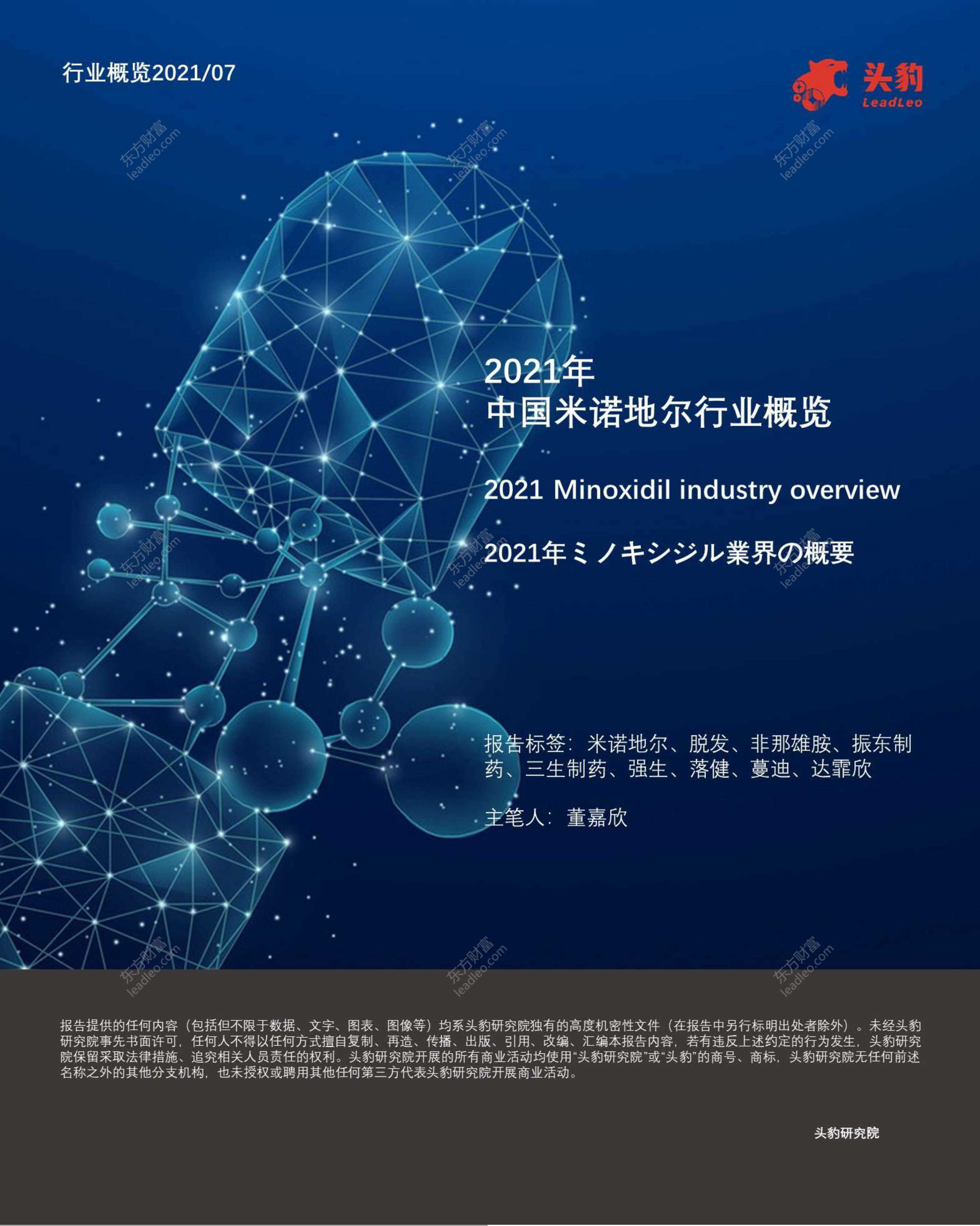 头豹研究院-2021年中国米诺地尔行业概览-2021.09-36页