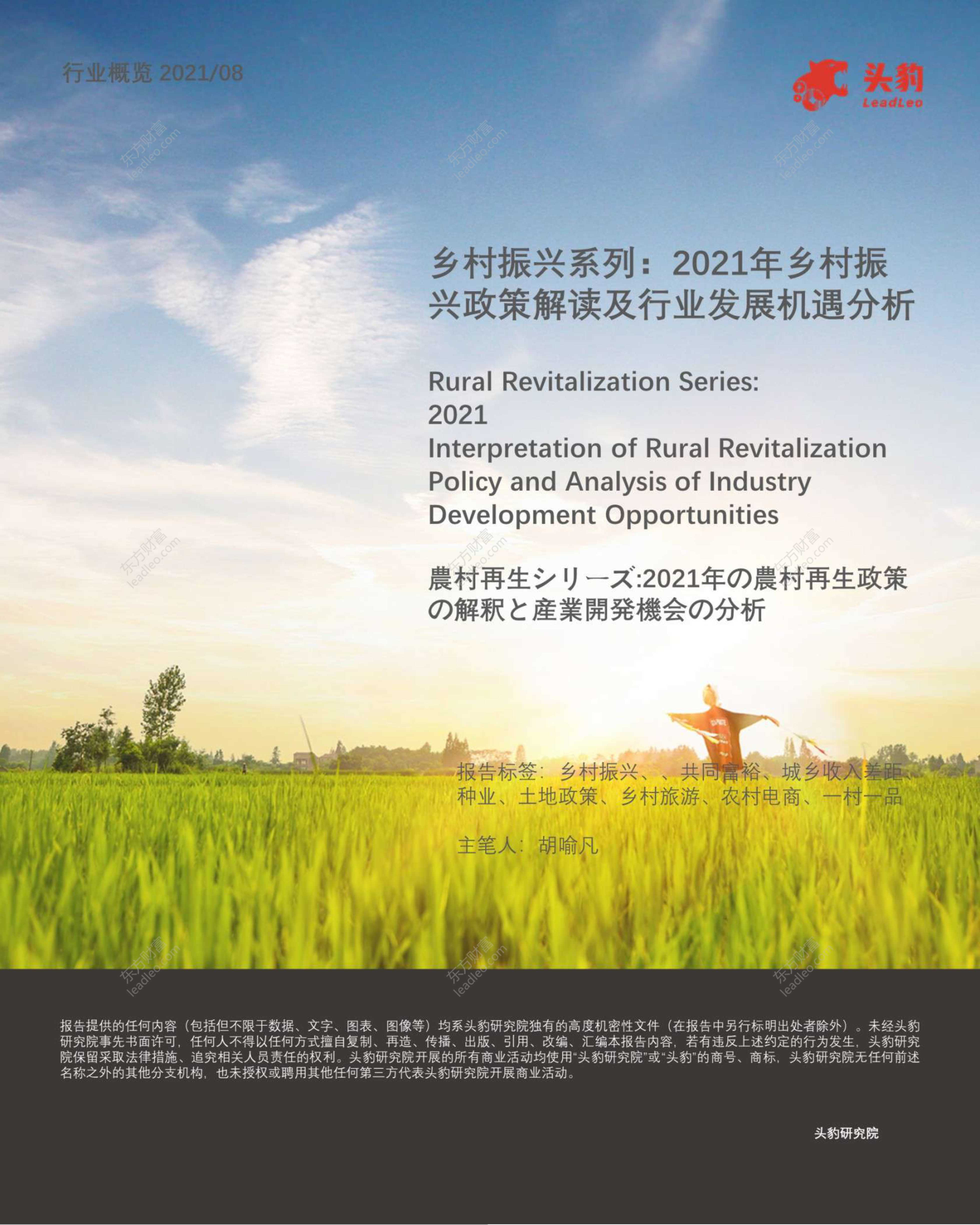头豹研究院-乡村振兴系列：2021年乡村振兴政策解读及行业发展机遇分析-2021.09-33页