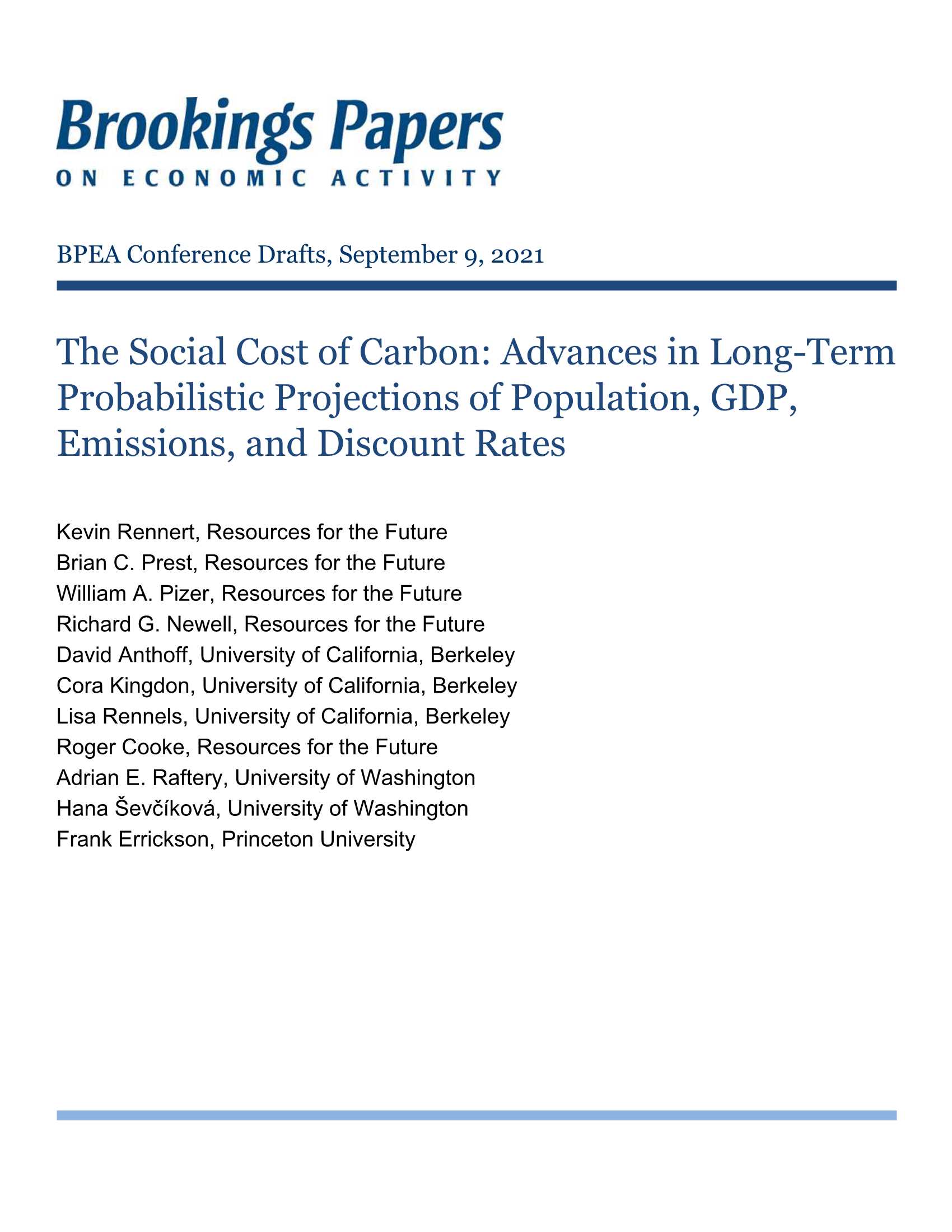 未来能源研究所-碳的社会成本：人口、GDP、排放量和贴现率的长期概率预测进展（英）-2021.09-81页