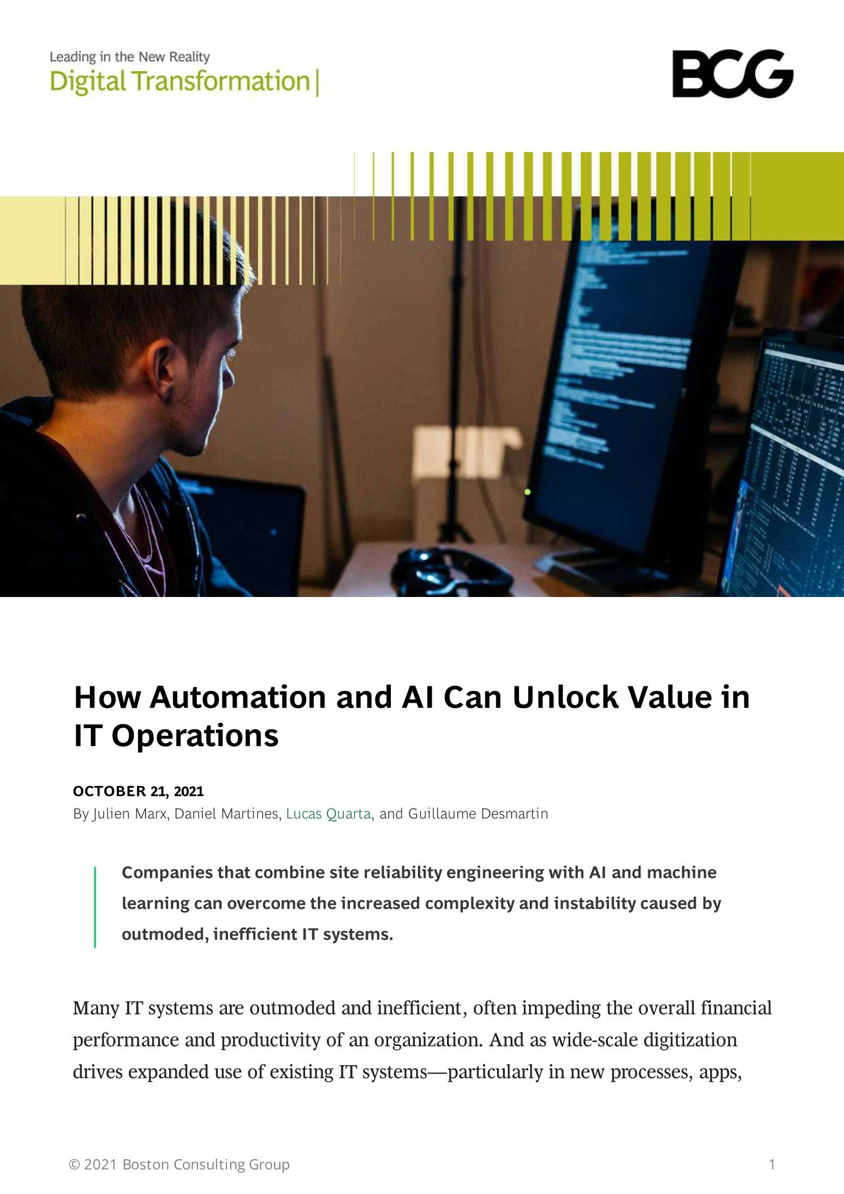 波士顿咨询-How Automation and AI Can Unlock Value in IT Operations-2021.10-14页