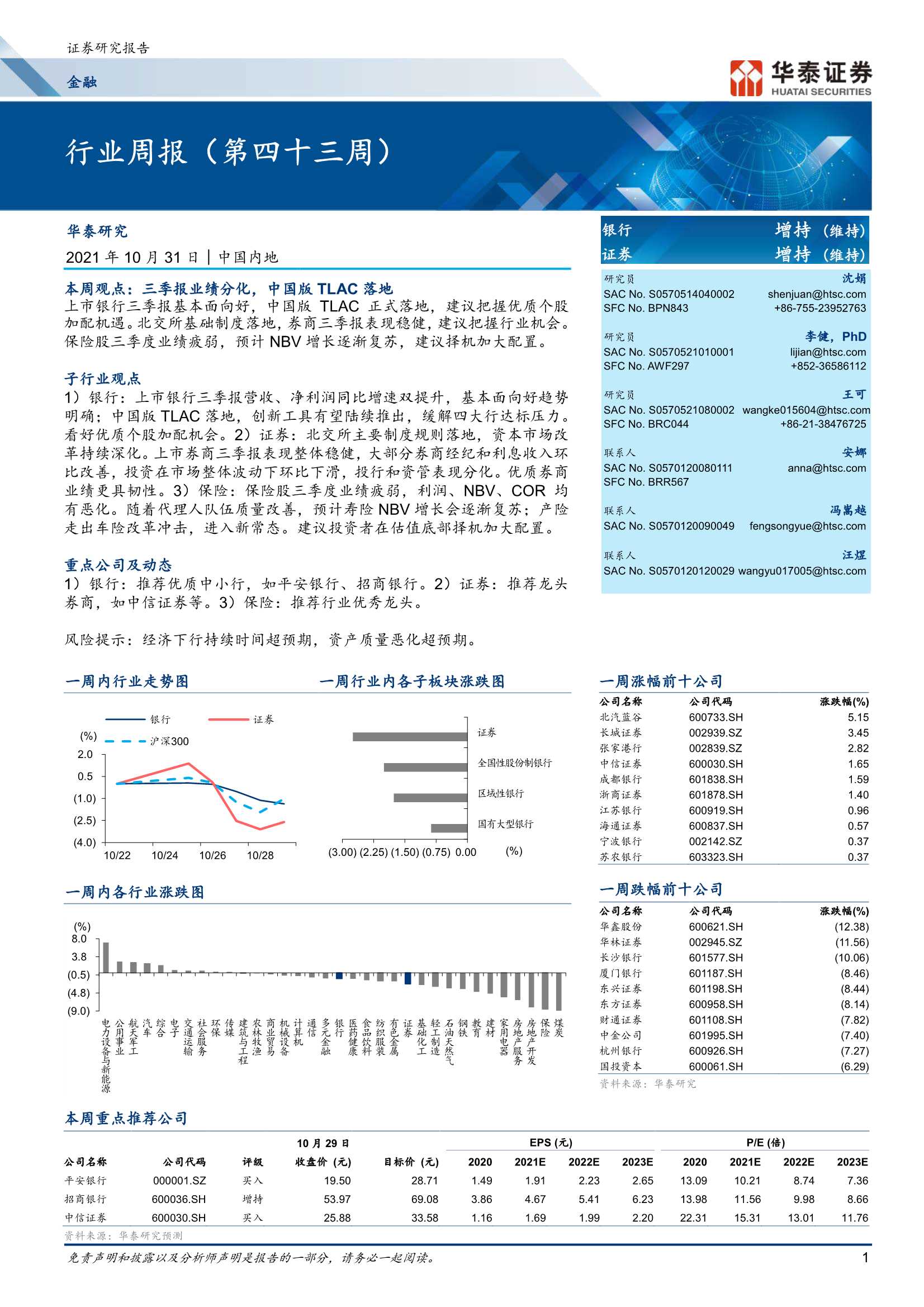 华泰证券-金融行业周报（第四十三周）：三季报业绩分化，中国版TLAC落地-20211031-36页