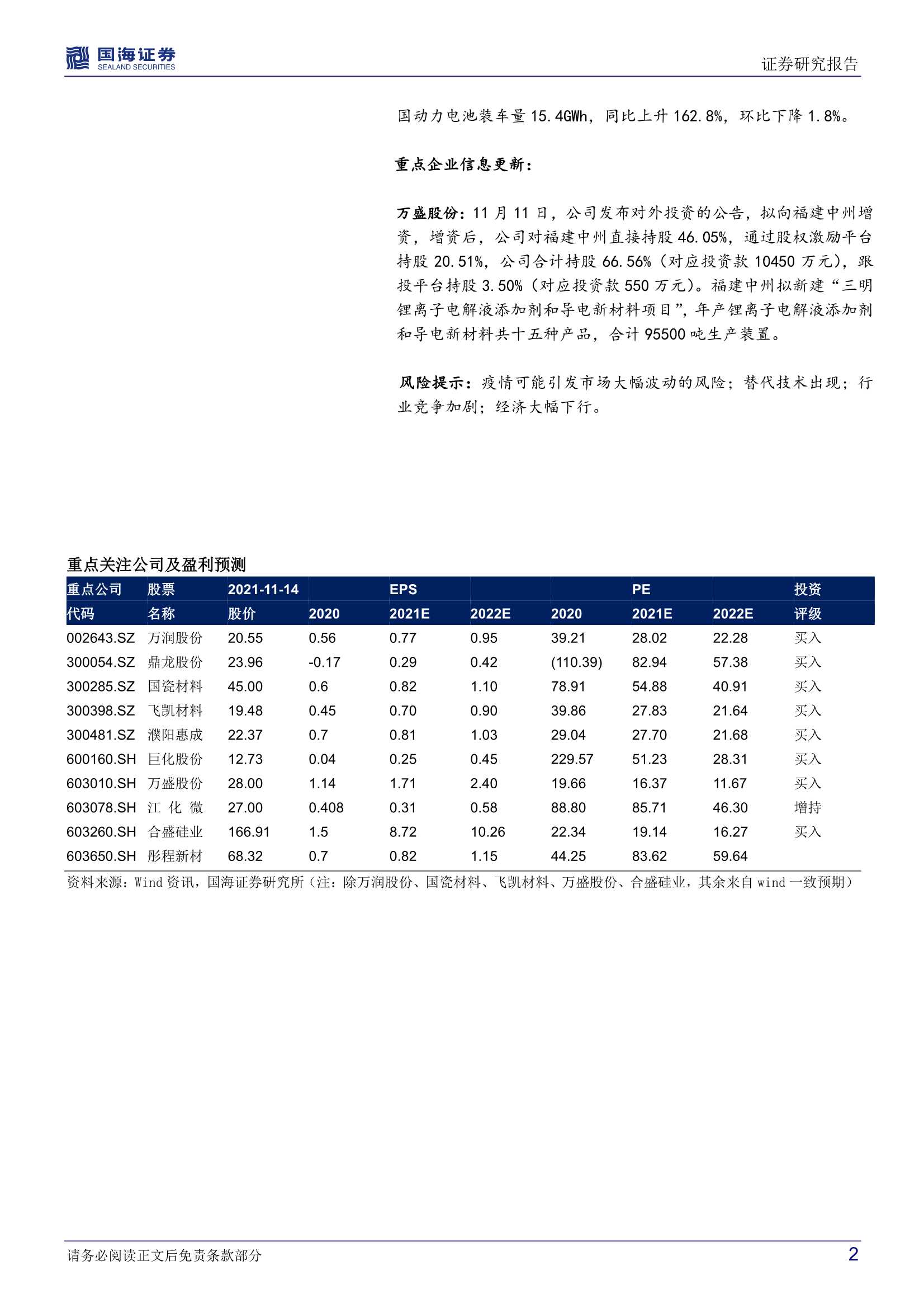 国海证券-化工行业新材料周报：10月磷酸铁锂电池产量占比达63.3%，万盛股份拟投建电解液项目-20211114-36页