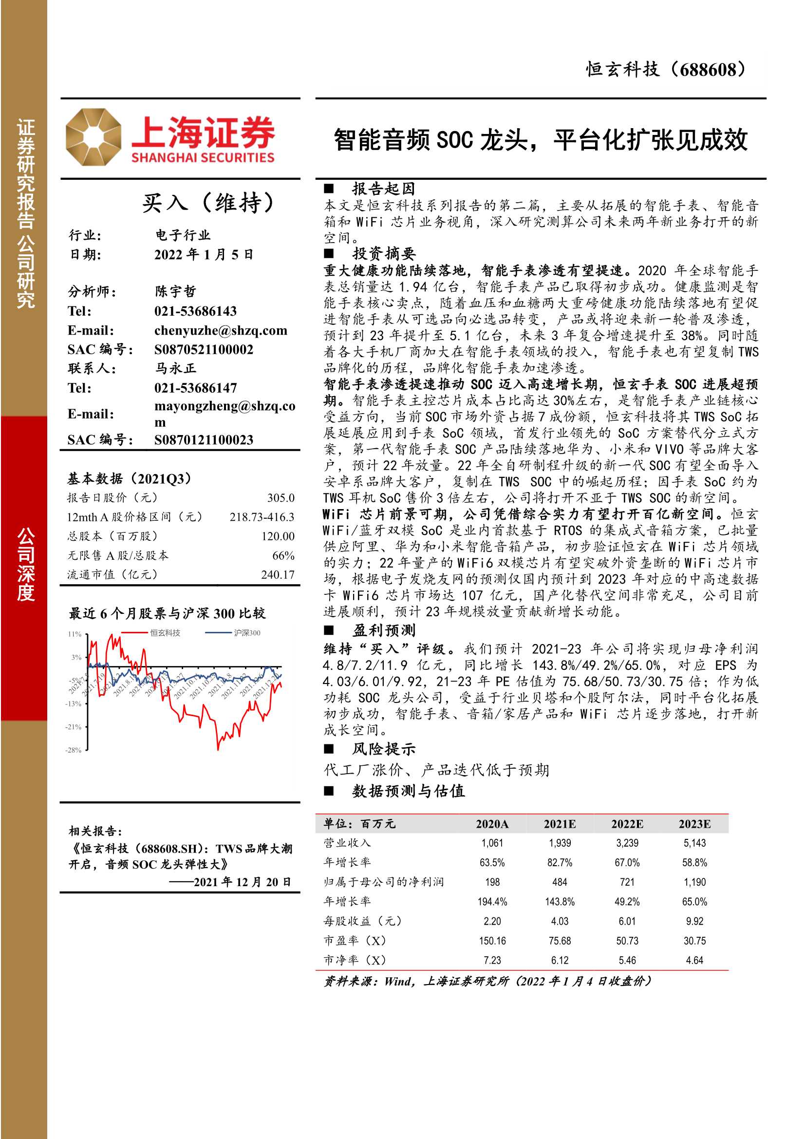 上海证券-恒玄科技-688608-智能音频SOC龙头，平台化扩张见成效-20220105-22页