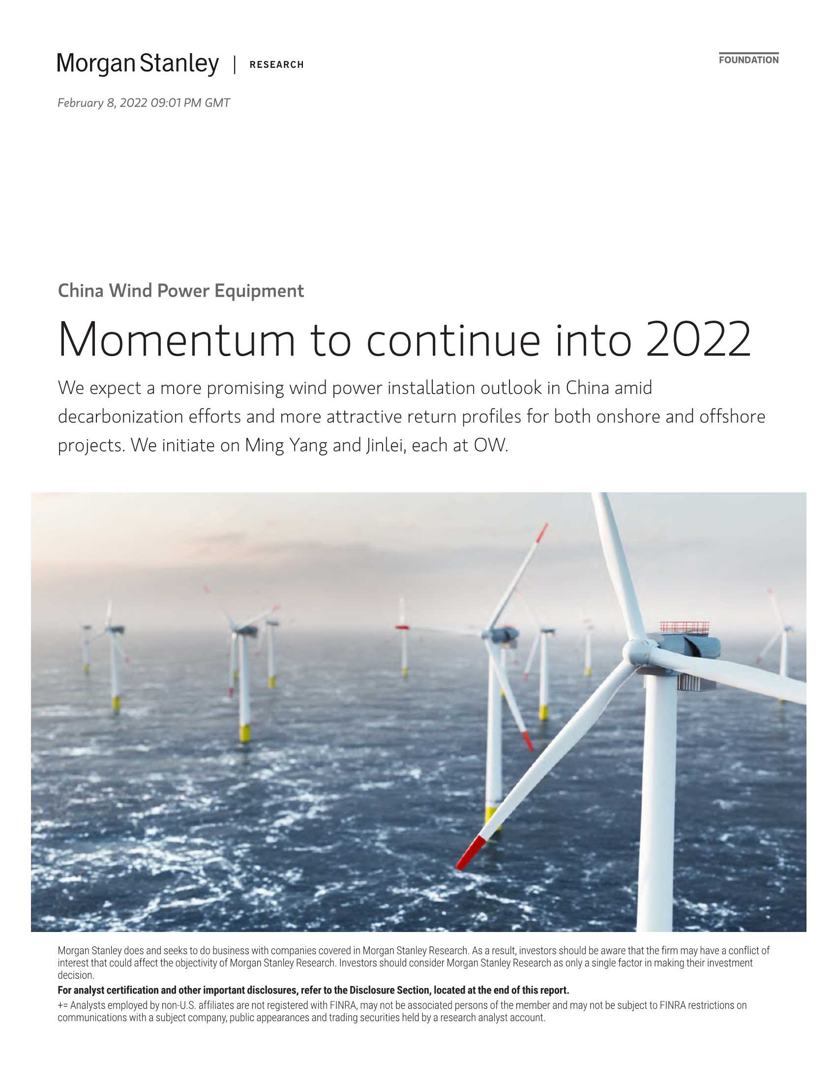 摩根士丹利-中国风力发电设备行业：势头将持续到2022年（英）-2022.02-88页